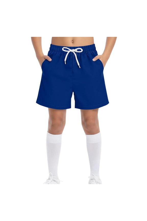 Kids Boys Swim Trunks Summer Solid Color Casual Lightweight Quick Dry Drawstring Board Shorts with Pocket for Vacation Beach Surfing Blue 6-7 Years
