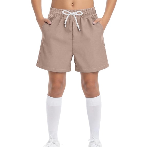BRGZLK Kids Boys Swim Trunks Summer Solid Color Casual Lightweight Quick Dry Drawstring Board Shorts with Pocket for Vacation Beach Surfing Khaki 6-7 Years