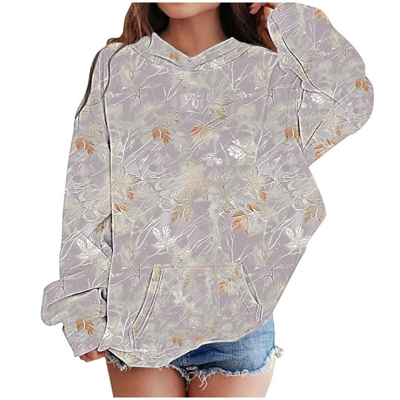 BRGZLK Kids Camo Graphic Hoodie Boys Girls Trendy Maple Leaf Graphic Long Sleeve Sweatshirt Oversized Pullover Tops Casual Cute Drawstring Hoodies with Pockets Purple 5-6 Years