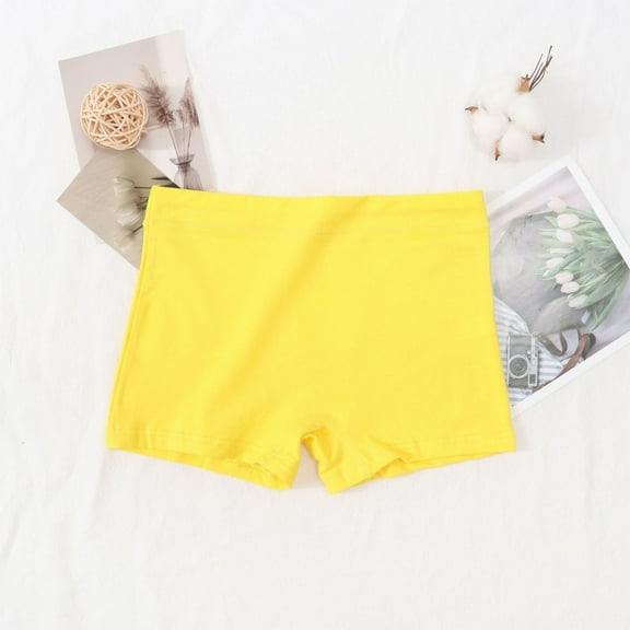 BRGZLK Kids Cotton Four Cornered Briefs Boys Girls Cute Solid Color Mid Waist Simple Casual Boxer Briefs Yellow 12-13 Years
