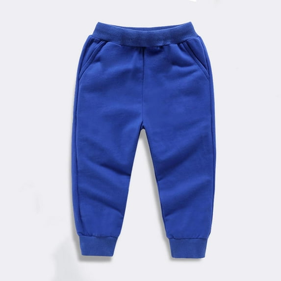 BRGZLK Kids Cotton Sweatpants Fall Winter Cute Solid Color Elastic Waistband Joggers Pants Ankle Binding Casual Outerwear Pants with Pocket Blue 3-4 Years