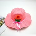 thumbnail image 1 of BRGZLK Kids Cute Straw Hat Summer Foldable Large Brim Solid Color Bowknot Sun Protection Beach Hat for Boys Girls for 3-7 Years Pink Free Size, 1 of 3