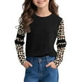 thumbnail image 1 of BRGZLK Kids Fall T-Shirts Cute Leopard Print Raglan Long Sleeve Tee Loose Round Neck Pullover Base Tops Black 5-6 Years, 1 of 6