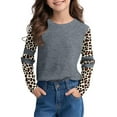 thumbnail image 1 of BRGZLK Kids Fall T-Shirts Cute Leopard Print Raglan Long Sleeve Tee Loose Round Neck Pullover Base Tops Gray 9-10 Years, 1 of 6