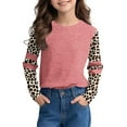 thumbnail image 1 of BRGZLK Kids Fall T-Shirts Cute Leopard Print Raglan Long Sleeve Tee Loose Round Neck Pullover Base Tops Pink 9-10 Years, 1 of 6