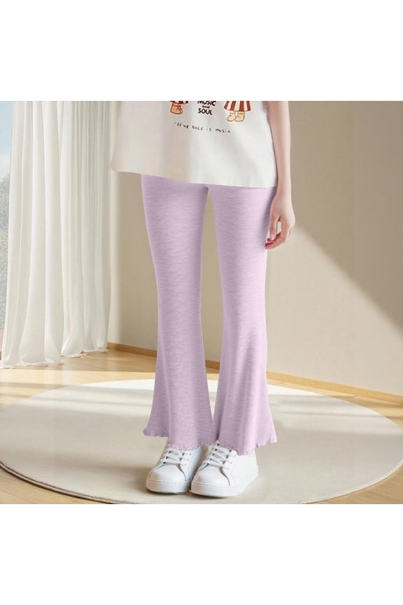 Kids Fleece Lined Flare Leggings Pants Boys Girls Fashion Solid Slim Elastic High Waisted Warm Thickened Outdoor Bootcut Pants Purple 2-3 Years