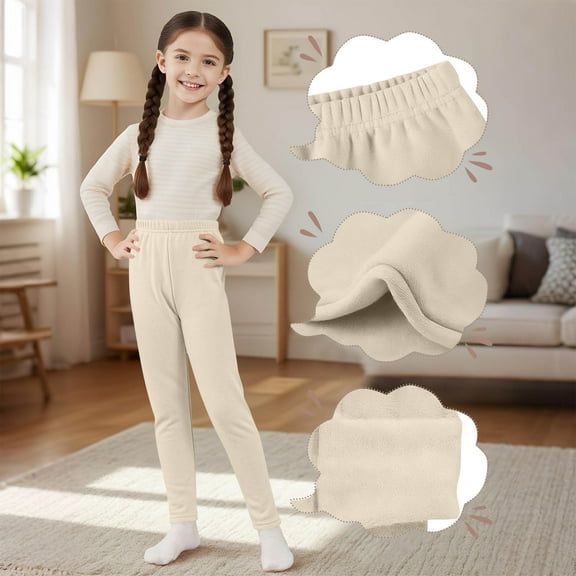 BRGZLK Kids Fleece Lined Leggings Boys Girls Fashion Solid High Waist Warm Fall Winter Athletic Yoga Pants Beige 4-5 Years