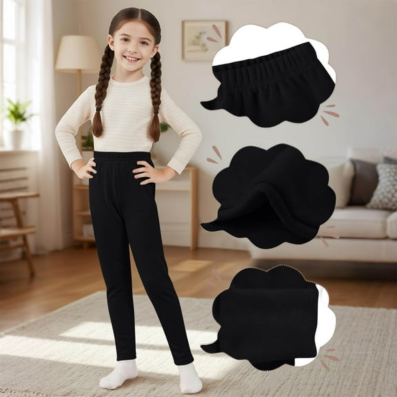 BRGZLK Kids Fleece Lined Leggings Boys Girls Fashion Solid High Waist Warm Fall Winter Athletic Yoga Pants Black 9-10 Years