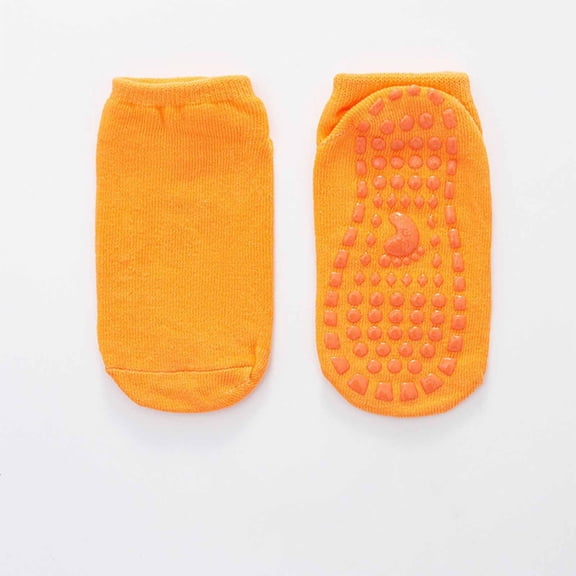 BRGZLK Kids Floor Socks Anti Slip Solid Color Short Socks Breathable Cotton Socks Boys Girls Winter Warm Cozy Socks Yellow 12+ Years