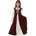 thumbnail image 1 of BRGZLK Kids Girls 2Pcs Medieval Renaissance Costume Vintage Long Sleeve Square Collar Dress Vest Halloween Outfit with Lace-Up Red 5-6 Years, 1 of 4