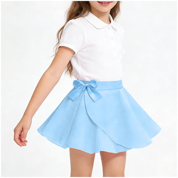 BRGZLK Kids Girls Ballet Wrap Skirt Summer Solid Color Chiffon Dance Wrap Skirt Tie Gymnastics Casual Sport Dance Practice Mini Skirt Blue 9-10 Years