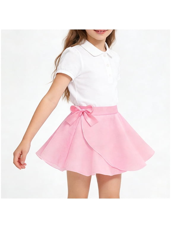 Kids Girls Ballet Wrap Skirt Summer Solid Color Chiffon Dance Wrap Skirt Tie Gymnastics Casual Sport Dance Practice Mini Skirt Pink 7-8 Years