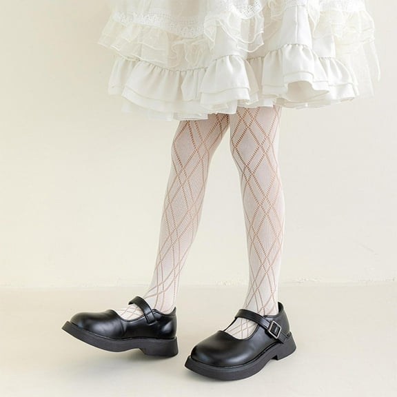 BRGZLK Kids Girls Bow Sheer Fishnet Stockings Thin Hollowed Summer Mesh Lace Fashion Toddler Footed Legging Pantyhose Beige 9-13 Years