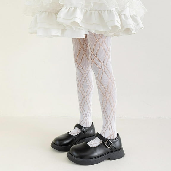 BRGZLK Kids Girls Bow Sheer Fishnet Stockings Thin Hollowed Summer Mesh Lace Fashion Toddler Footed Legging Pantyhose White 9-13 Years