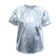 thumbnail image 1 of BRGZLK Kids Girls Boys Shiny Tops Summer Solid Color Short Sleeve Loose T-Shirt Girl Neon Trendy Jazz Hip Hop Performance Costumes Concert Outfits Silver 8-9 Years, 1 of 3