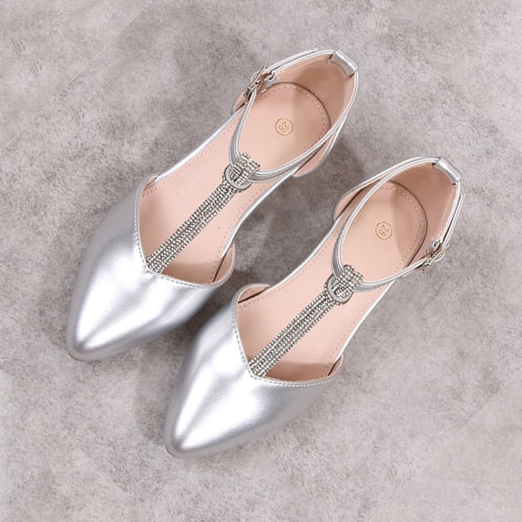 BRGZLK Kids Girls Chunky Heel Sandals Summer French Style Trendy Matching Dress Pointed Toed Ankle Strap Crystal Heel Teen Girls Fashion Sandals for Party Silver 11.5(Little Kids)