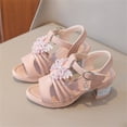 thumbnail image 1 of BRGZLK Kids Girls Dress Sandals Summer Fashion Solid Color Rhinestone Princess Low Chunky Heels Little Girls Cute Dress Shoes for Party Pink 4(Big Kids), 1 of 6