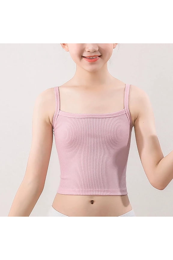 Kids Girls Spaghetti Strap Top Development Period Anti-Bulge Training Bra Stretch Seamless Comfortable Breathable Thin Bra Pink 8-9 Years