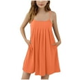 thumbnail image 1 of BRGZLK Kids Girls Summer Dresses Trendy Solid Color Sleeveless Ruched Ruffle Hem A Line Cami Midi Dress with Pocket Orange 11-12 Years, 1 of 6