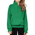 thumbnail image 1 of BRGZLK Kids Half Zipper Pullover Crop Tops Boys Girls Winter Trendy Solid Color Long Sleeve High Neck Sweatshirt with Thumb Hole Green 11-12 Years, 1 of 7