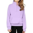 thumbnail image 1 of BRGZLK Kids Half Zipper Pullover Crop Tops Boys Girls Winter Trendy Solid Color Long Sleeve High Neck Sweatshirt with Thumb Hole Purple 13-14 Years, 1 of 7