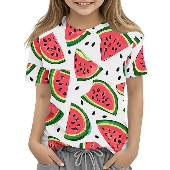 BRGZLK Kids Hawaiian Outfits Short Sleeve Tops Boys Girls Summer Trendy Graphic Blouse Loose Round Neck Versatile T-Shirt Red 9-10 Years