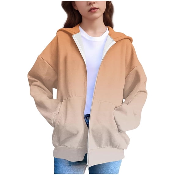 BRGZLK Kids Hoodies Jacket Full Zip Long Sleeve Sweatshirts Gradient Color Shirts Coat Fall Winter Casual Outwear for Boys Girls Orange 5-6 Years