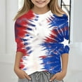 thumbnail image 1 of BRGZLK Kids Independence Day Patriotic Top USA Flag Printed 3/4 Sleeve Round Neck Pullover Bottoming Shirt For Middle And Large Children's Boys And Girls Multicolor 11-12 Years, 1 of 5