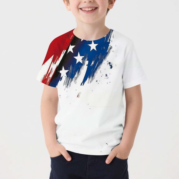 BRGZLK Kids Independence Day T-Shirt Novel Trendy Tie Dye Shirt for Boys Girls Crewneck Short Sleeve Patriotic Tee Top USA Clothes for Kids for 250 Memorial Day A 9-10 Years