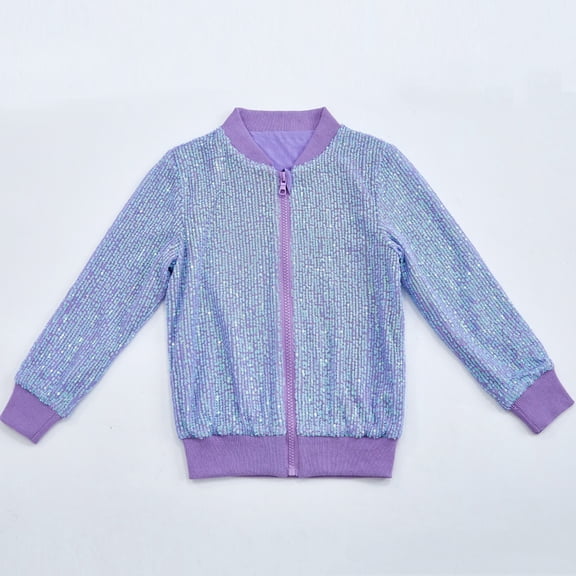 BRGZLK Kids Jackets Girls Boys Sequin Zipper Coat Jacket for Birthday and Christmas Clothes Long Sleeve Hoodless Casual Outwear for Girls Purple 3-4 Years