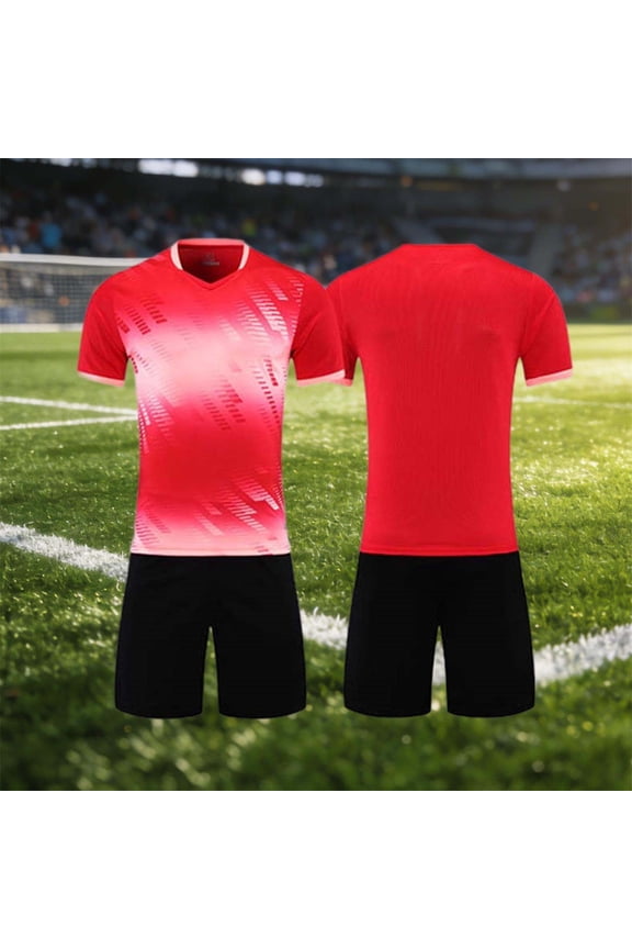 Kids Jersey Soccer Set Summer 2026 Quick Dry Gradient Short Sleeve T-shirt and Shorts Mesh Soccer Sets for Sport Training Red S