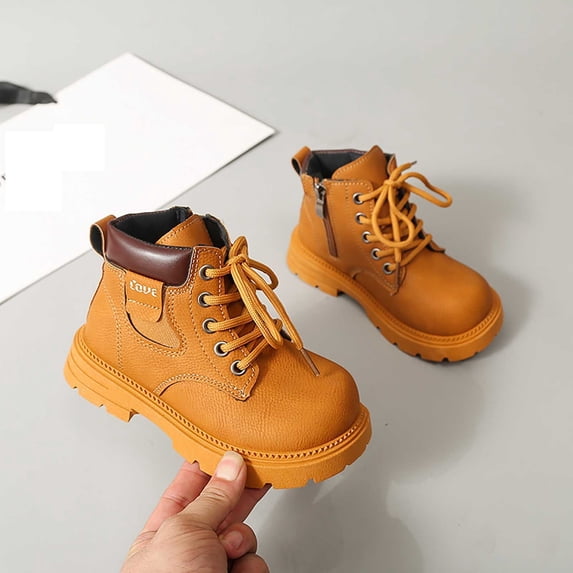 BRGZLK Kids Lace Up Ankle Boots 2026 Autumn Winter Round Toe No-Slip Comfort Casual Warm Snow Booties with Side Zipper Toddler Boys Girls Shoes for Outdoor Brown 3-3.5 Years