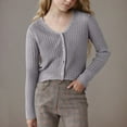 thumbnail image 1 of BRGZLK Kids Long Sleeve Button Down Cardigan Boys Girls Fall New Solid Color V-Neck Basic Knit Sweater Coat Gray 10-11 Years, 1 of 4