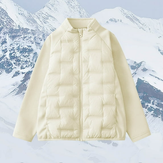 BRGZLK Kids Puffer Jacket Boys Girls Fall Winter Full-Zip Stand Collar Lightweight and Warm Worn Inside and Outside Coat Beige 14-15 Years