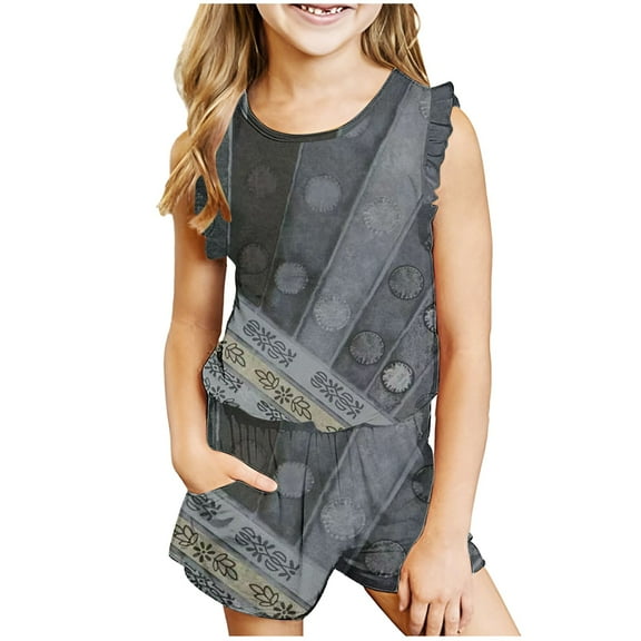BRGZLK Kids Sets Clothing Boys Girls Summer Trendy Print Casual Sleeveless Round Neck Vest and Elastic Waist Short Pants Sets Black 5-6 Years