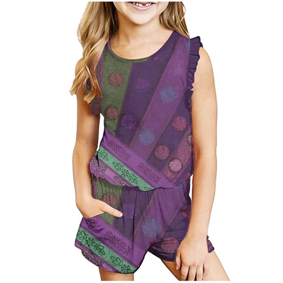 BRGZLK Kids Sets Clothing Boys Girls Summer Trendy Print Casual Sleeveless Round Neck Vest and Elastic Waist Short Pants Sets Purple 13-14 Years