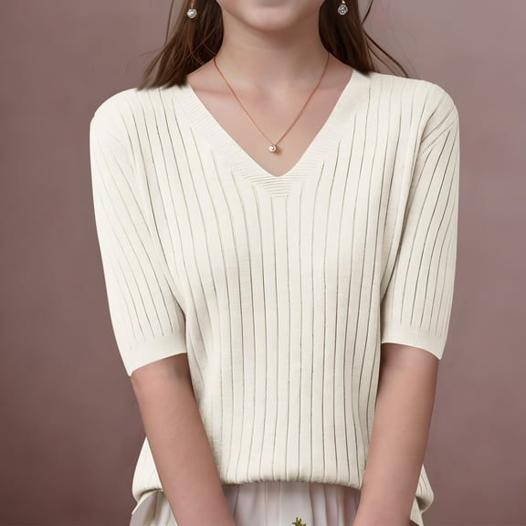 BRGZLK Kids Short Sleeve Sweater Fall Cute Solid Color V-Neck Soft and Skin-Friendly Knit Pullover Top Beige 14-15 Years