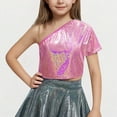 thumbnail image 1 of BRGZLK Kids Short Sleeve T-Shirt,Children's Performance Outfit Sequined Short Sleeved T-Shirt With Exposed Waist and Navel Round Neck Elastic Top Hot Pink 3-4 Years, 1 of 4