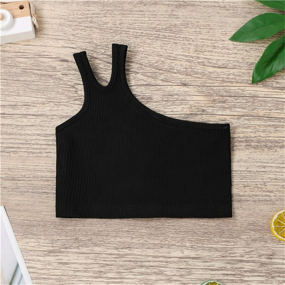 BRGZLK Kids Sleeveless Tops Girls Summer Fashion Solid Color Round Neck Basic Tank Tops Comfort Soft Cotton Stretch Camisole Black 5-6 Years