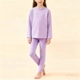 thumbnail image 1 of BRGZLK Kids' Stripe Pure Cotton Warm Underwear Loungewear Round Neck Long Sleeve Long Pants Base Layer Home Clothing Two Pieces Set Purple 7-8 Years, 1 of 5