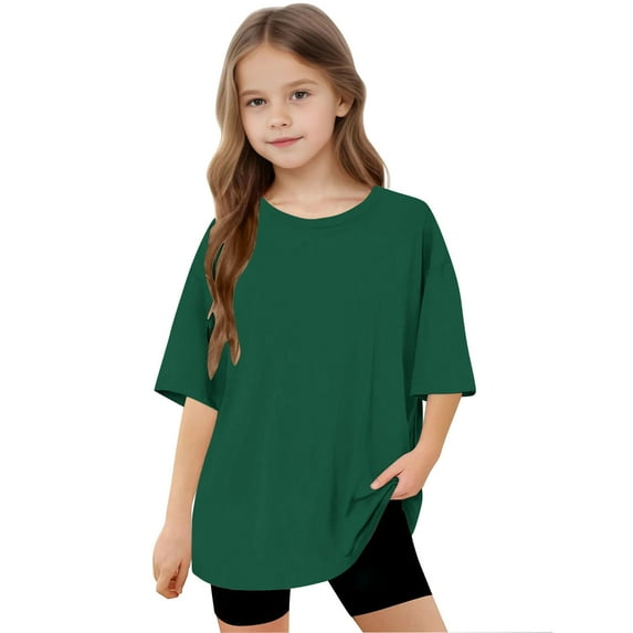 BRGZLK Kids Summer Short Sleeve Tops,Boys Girls Fashion Cute Solid Color Tee Loose Comfortable Round Neck T-Shirt Green 13-14 Years