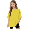 thumbnail image 1 of BRGZLK Kids Summer Short Sleeve Tops,Boys Girls Fashion Cute Solid Color Tee Loose Comfortable Round Neck T-Shirt Yellow 8-9 Years, 1 of 6