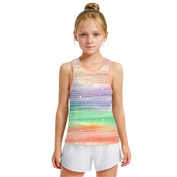 BRGZLK Kids Summer Tank Top, Boys Girls Fashion Cute Gradient Print Round Neck Undershirts Breathable Comfort Sleeveless Bottom Camisole Multicolor 3-4 Years