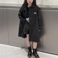 thumbnail image 1 of BRGZLK Kids Trench Coat Button Solid Color Mid Long Length Cardigan Windbreaker with Pocket Boys Girls Fall Winter Trendy Casual Coat with Bow Brooch Black 12-13 Years, 1 of 5