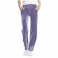 thumbnail image 1 of BRGZLK Kids Velour Sweatpants Fall Winter Fashion Solid Color Drawstring Elastic Waistband Baggy Straight Leg Casual Versatile Pants with Pockets Purple 5-6 Years, 1 of 6