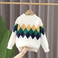thumbnail image 1 of BRGZLK Kids Warm Knit Sweate Trendy Color-Blocked Argyle Print Loose Half High Neck Long Sleeved Base Sweater Top White 12-13 Years, 1 of 3