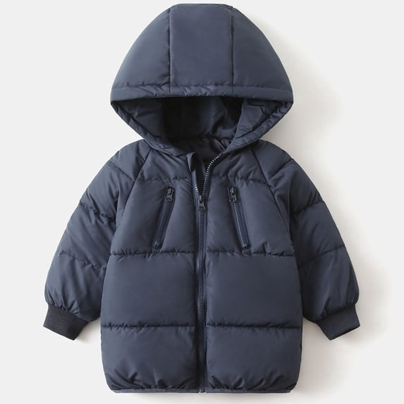 BRGZLK Kids Winter Coat Solid Color Hooded Lightweight Warm Fashion Long Sleeved Jacket Zipper Coat for Boys Girls Navy 3-4 Years
