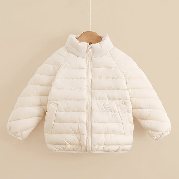 BRGZLK Kids Winter New Puffer Jacket Boys Girls Trendy Solid Color Thick Waterproof Padded Full-Zip Outdoors Coat White 4-5 Years