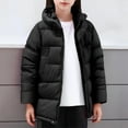 thumbnail image 1 of BRGZLK Kids Winter Puffer Jacket Boys Girls Trendy Solid Color Zipper Thick Warm Medium Long Hooded Jacket with Pockets Black 3-4 Years, 1 of 6