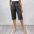thumbnail image 1 of BRGZLK Knee Length Shorts for Women 2025,High Waisted Elastic Waist Wide Casual Half Shorts Summer Fashion Button Decor Shorts Trousers with Pockets Dark Gray L, 1 of 6